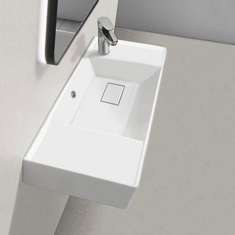 CeraStyle 044700-U-One Hole Rectangular White Ceramic Wall Mounted or Drop In Sink